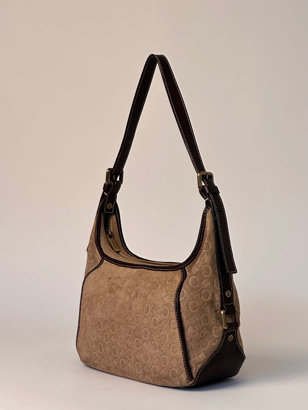 Celine Romy Hobo Shoulder bag in Macadame Monogram Brown Suede