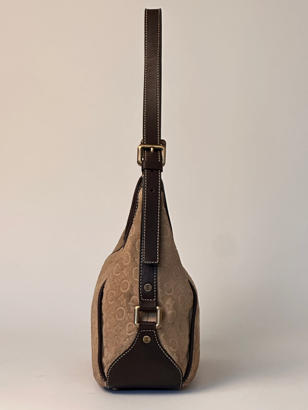 Celine Romy Hobo Shoulder bag in Macadame Monogram Brown Suede