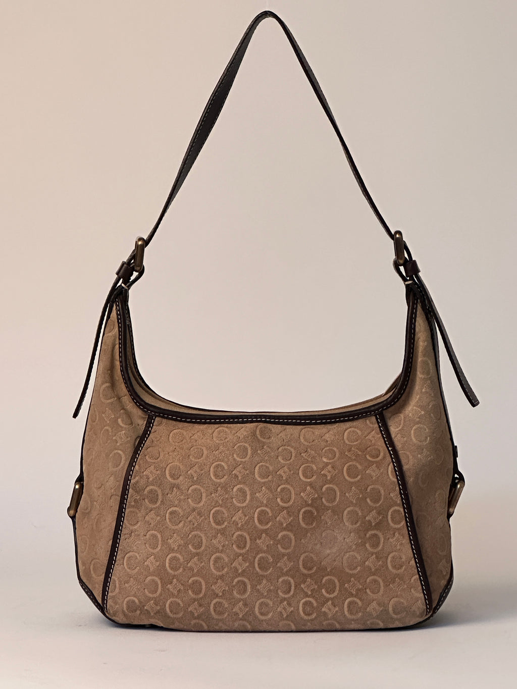 Celine Romy Hobo Shoulder bag in Macadame Monogram Brown Suede