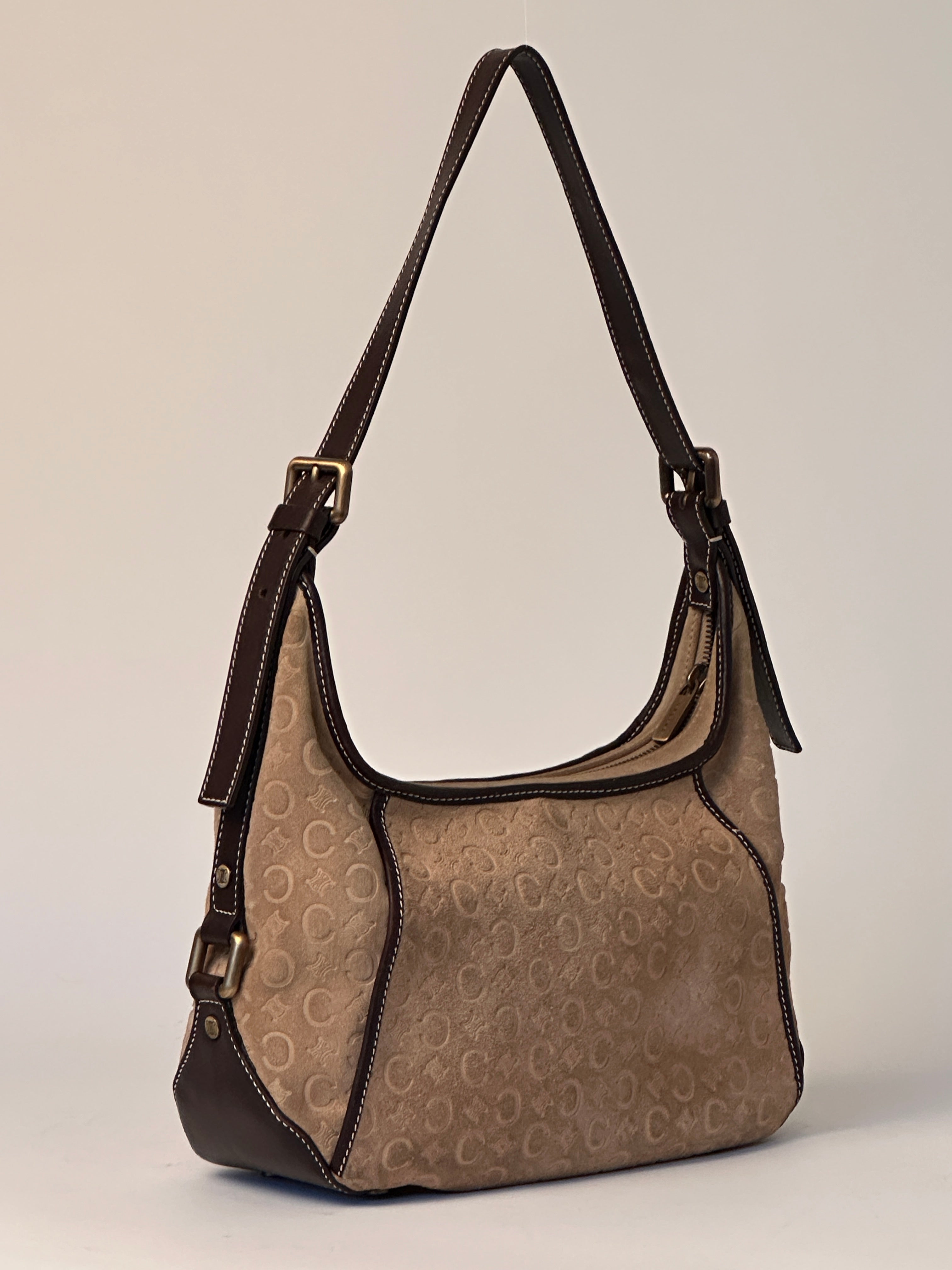 Celine Romy Hobo Shoulder bag in Macadame Monogram Brown Suede
