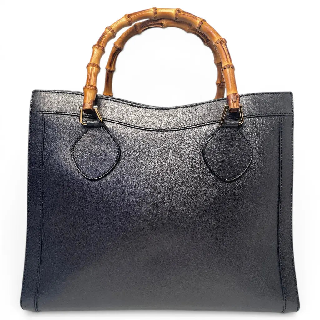Gucci Diana Bamboo Vintage Handbag Black Charcoal Leather