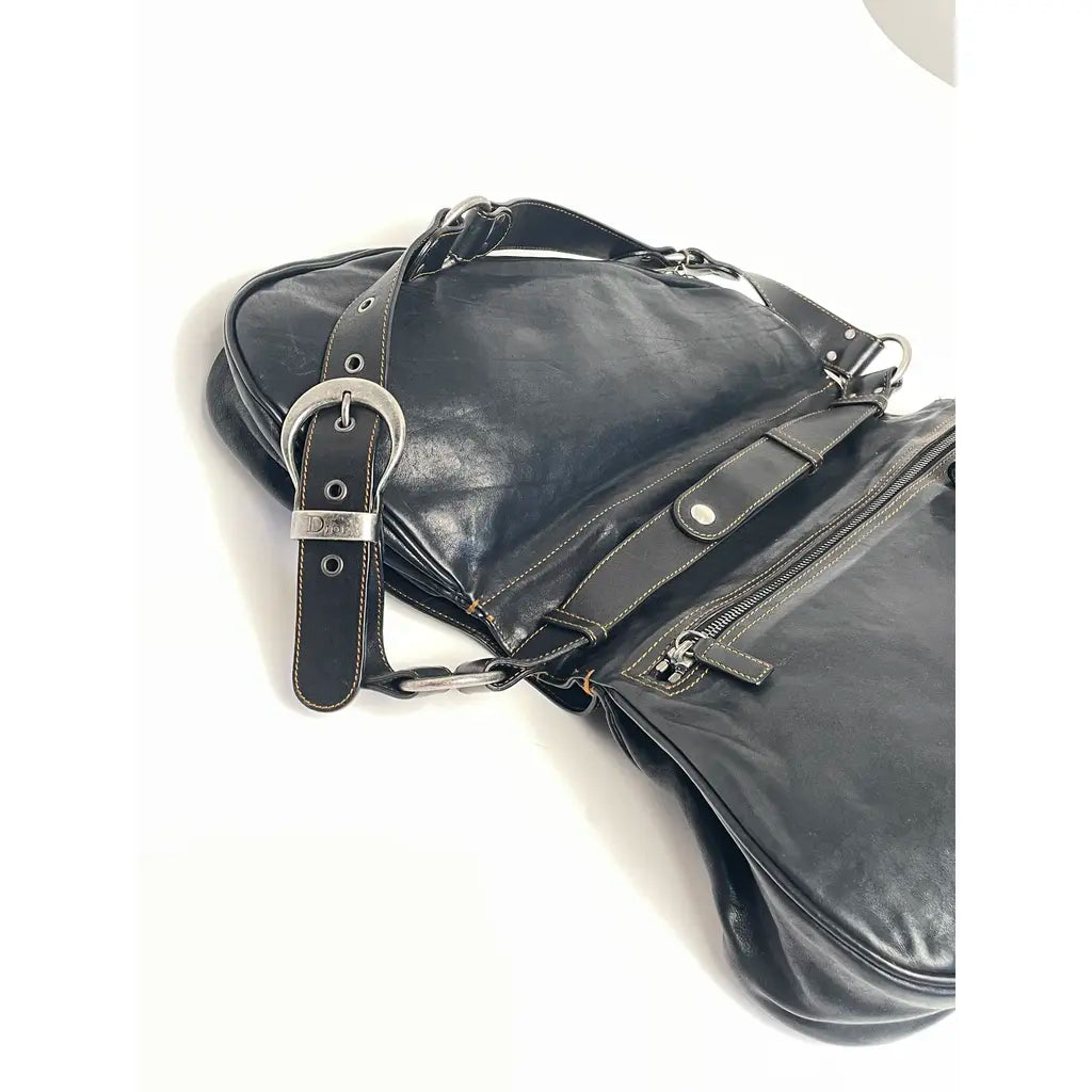 Christian Dior Gaucho Double Saddle Jumbo Black Leather Shoulder bag