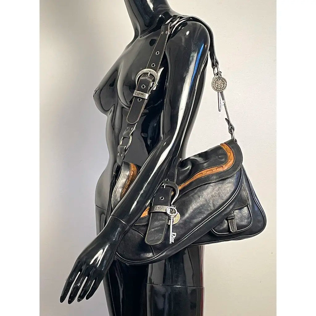 Christian Dior Gaucho Double Saddle Jumbo Black Leather Shoulder bag