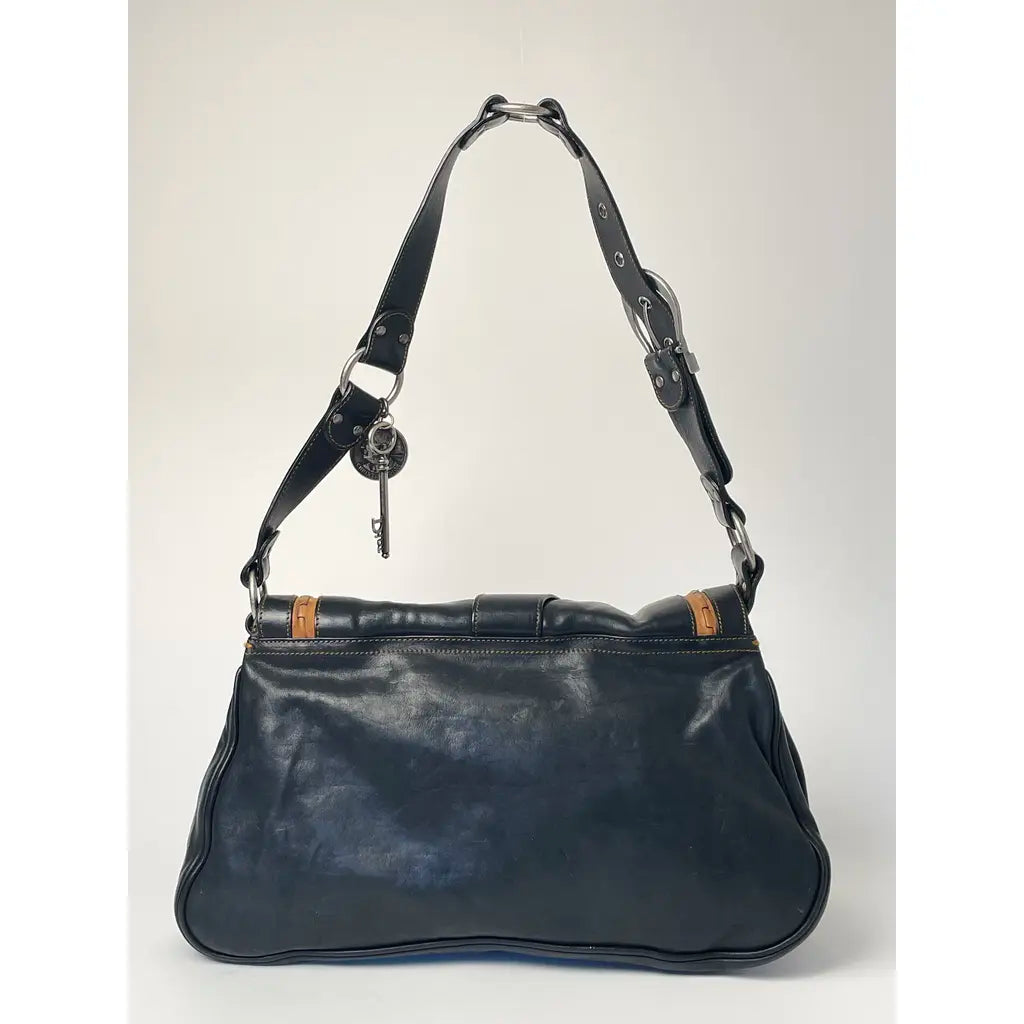 Christian Dior Gaucho Double Saddle Jumbo Black Leather Shoulder bag