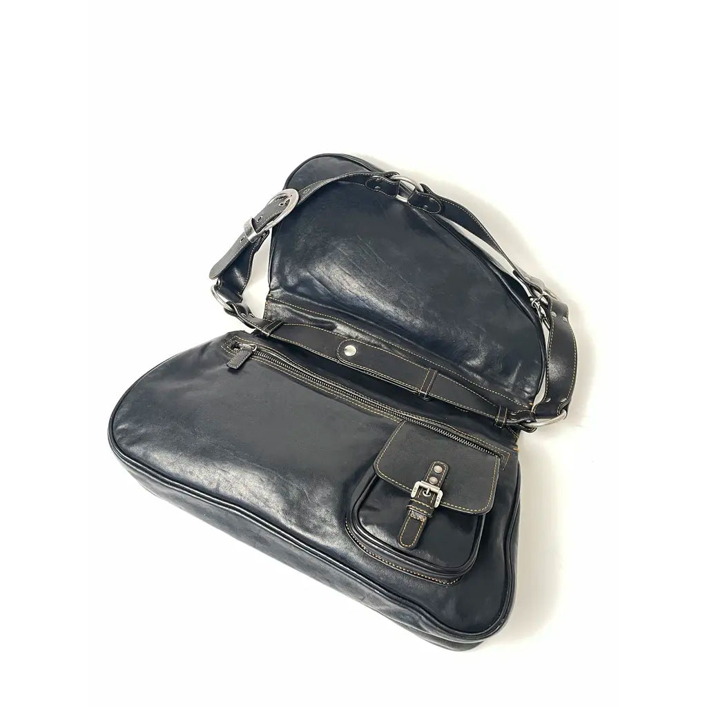Christian Dior Gaucho Double Saddle Jumbo Black Leather Shoulder bag