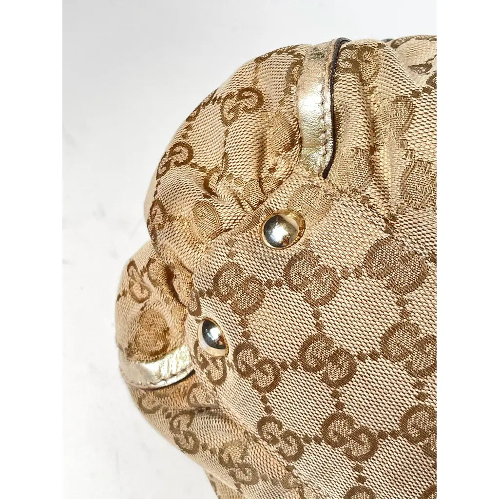 Gucci D-Ring Golden Brown Monogram Canvas Leather Handbag