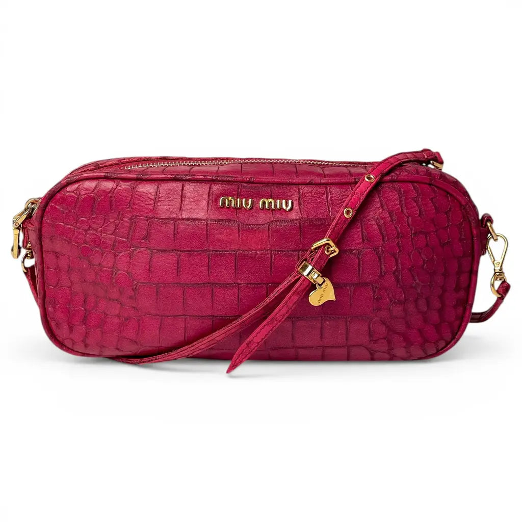 Miu Miu Pink Crocodile Arcadie Camera Leather Shoulder Bag