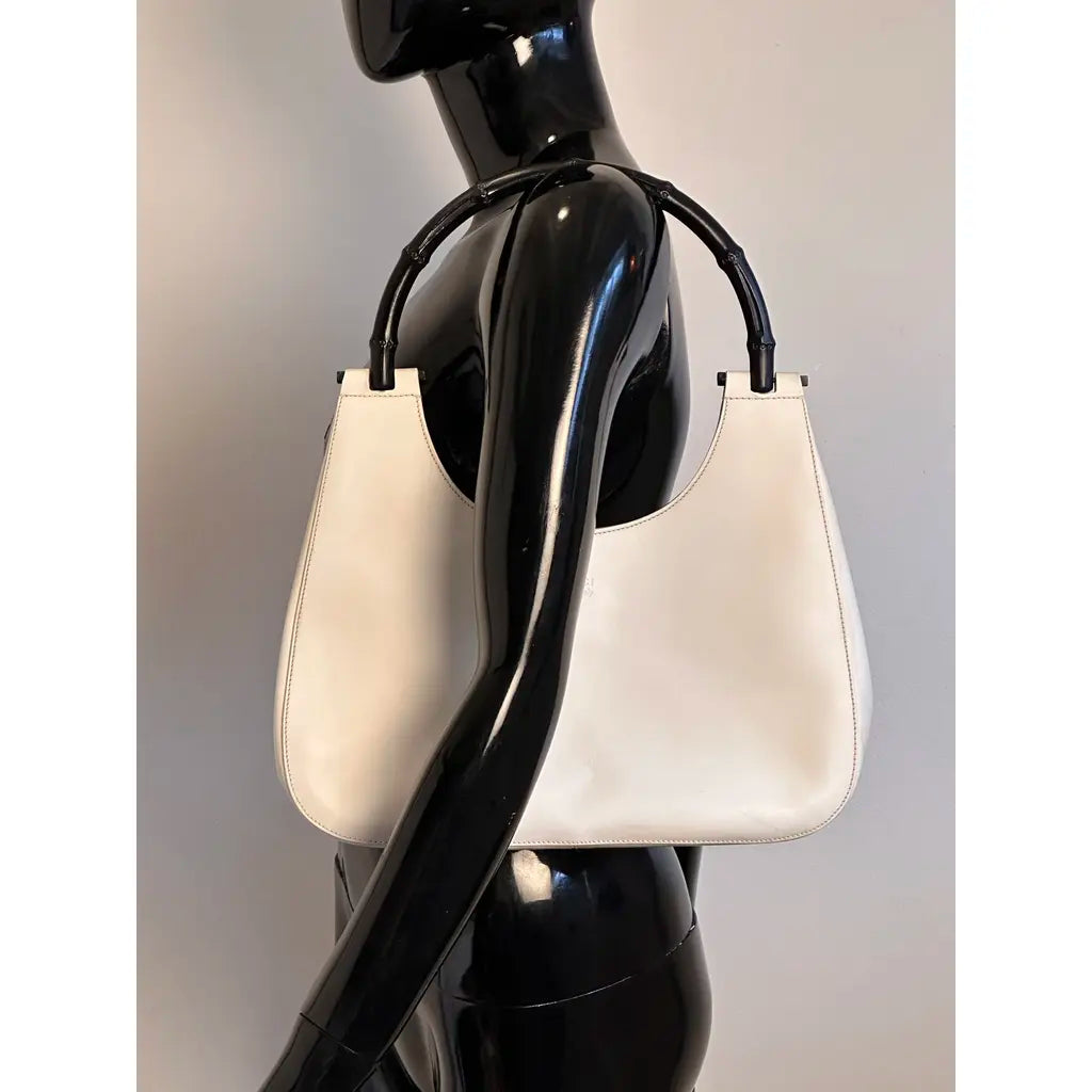 Gucci Jackie Bamboo Hobo White Leather Vintage Shoulderbag